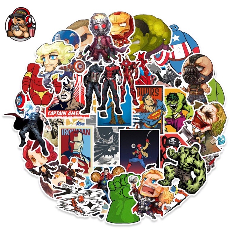 [Set 50 cái] Sticker MARVEL hình dán cute chất liệu PVC không thấm nước dán nón bảo hiểm, vali, laptop, điện thoại...