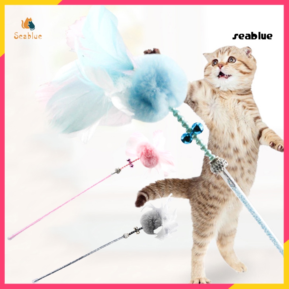 【cat】Pet Cat Kitten Teaser Beads Bell Plush Ball Feather Playing Stick Wand Chew Toy