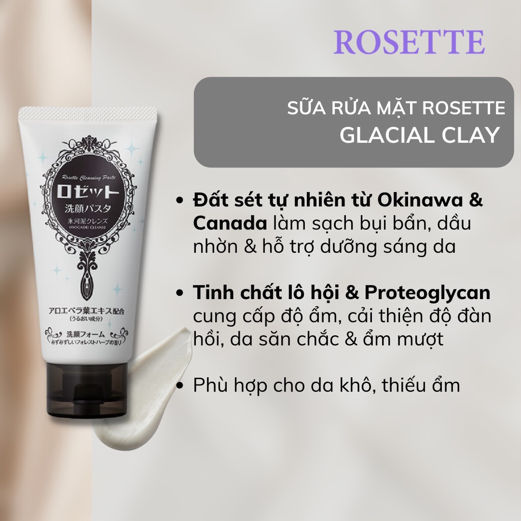 Sữa rửa mặt đất sét Rosette Glacial Clay Cleanser dưỡng ẩm 120g - 4901696536827