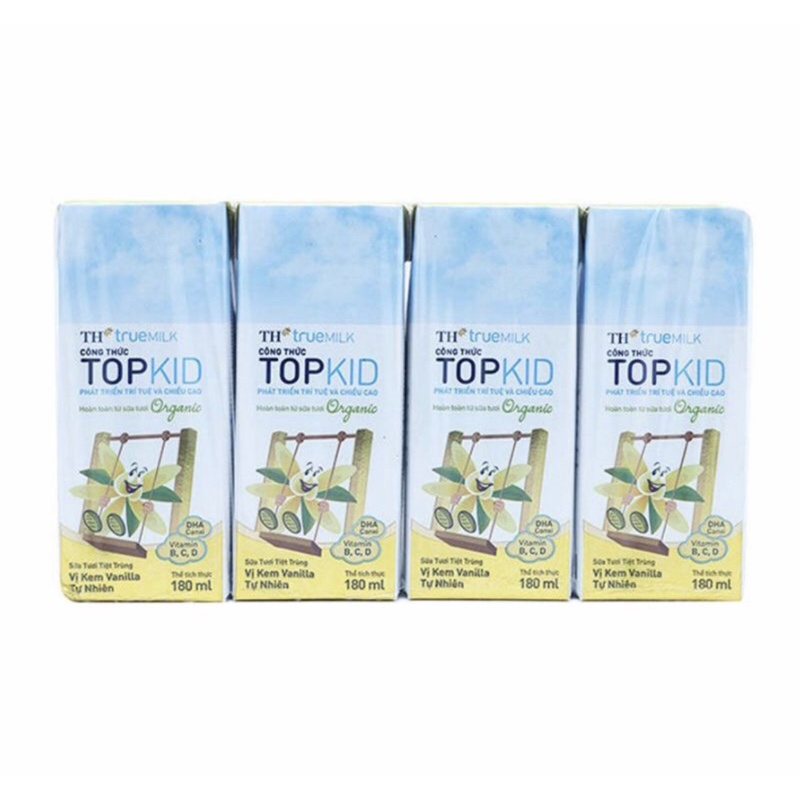 Sữa Tiệt Trùng TH True Milk Topkid Organic 180ML (Lốc 4 Hộp)