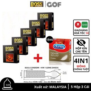 Bao cao su chống xuất tinh sớm Boss 4 in 1 gân gai siêu mỏng