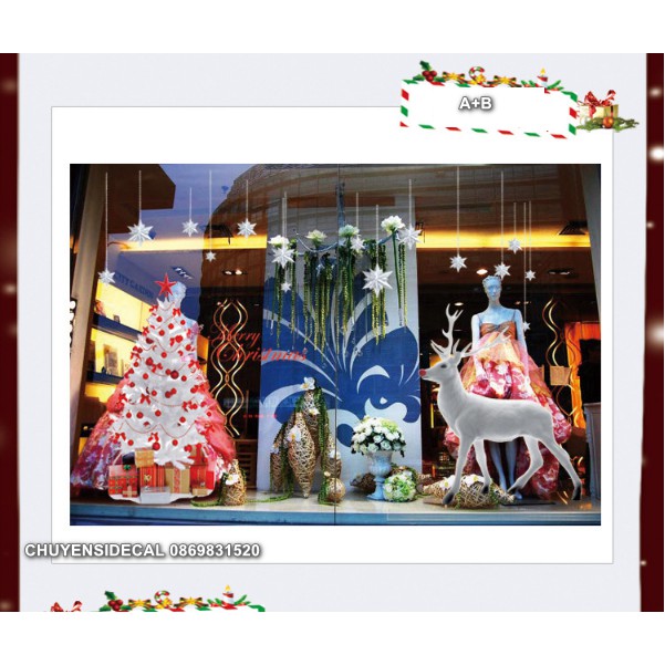 Decal trang trí tường Noel - Nai và Cây Thông trắng 3D tinh tế 02