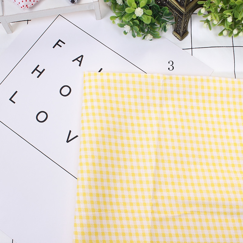 Set 7 tấm vải cotton sọc ca rô in hoa chấm bi màu vàng DIY