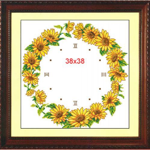 Tranh Thêu Chữ Thập Đồng Hồ  Vòng Hoa Hướng Dương DH173T (KHÁCH TỰ THÊU) KT:38X38CM