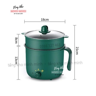 Nồi Lẩu Mini,Ca Nấu Mì Đa Năng 2 tầng Hàn Quốc- Vân Đá Siêu Chống Dính Kèm Hấp