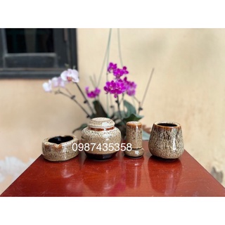 Ấm chén hoả biến gấm dáng siêu gốm Bát Tràng