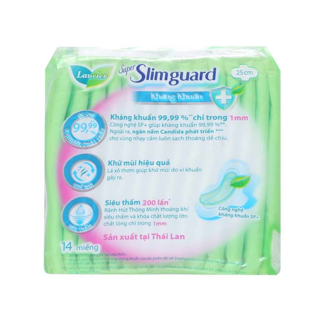 Băng Vệ Sinh Laurier Super Slim Guard ChoNgày Nhiều Kháng Khuẩn Siêu Mỏng 1mm 14 Miếng