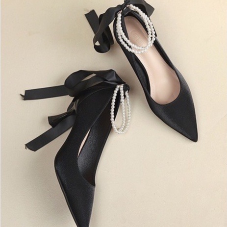 Giày giày cao gót nữ cao 8cm mã LNC56 quai ngọc cực sang chảnh quý phái có 2 màu đen và trắng