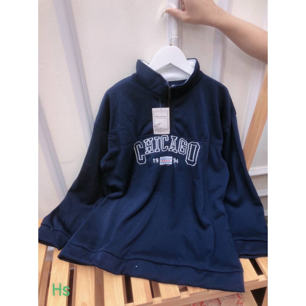 Áo Sweater Nỉ Cổ Khóa CHICAGO 1994, Áo Thun Nữ Dài Tay Cổ Bẻ Hàn Quốc | BigBuy360 - bigbuy360.vn