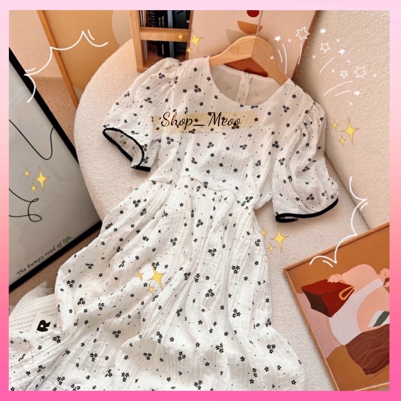 Váy  thiết kế dáng suông tay ngắn hoa nhí thời trang cao cấp