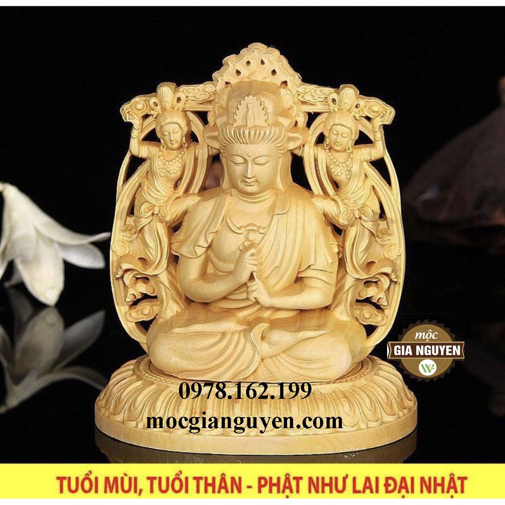 Tượng để xe ô tô phật Như Lai Đại Nhật bằng gỗ Hoàng Dương -HÀNG XUẤT KHẨU