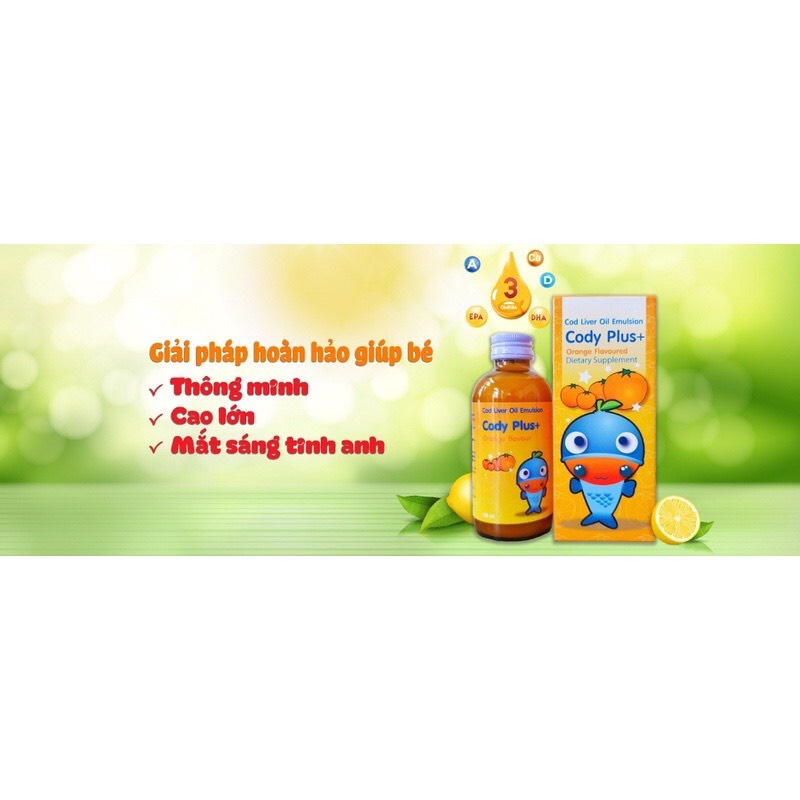 (CHÍNH HÃNG + QUÀ TẶNG) Cody Plus Bổ Sung DHA, EPA, Vitamin A, D Giúp Bé Phát Triển Não Bộ, Thông Minh, Mắt Sáng - 120ml