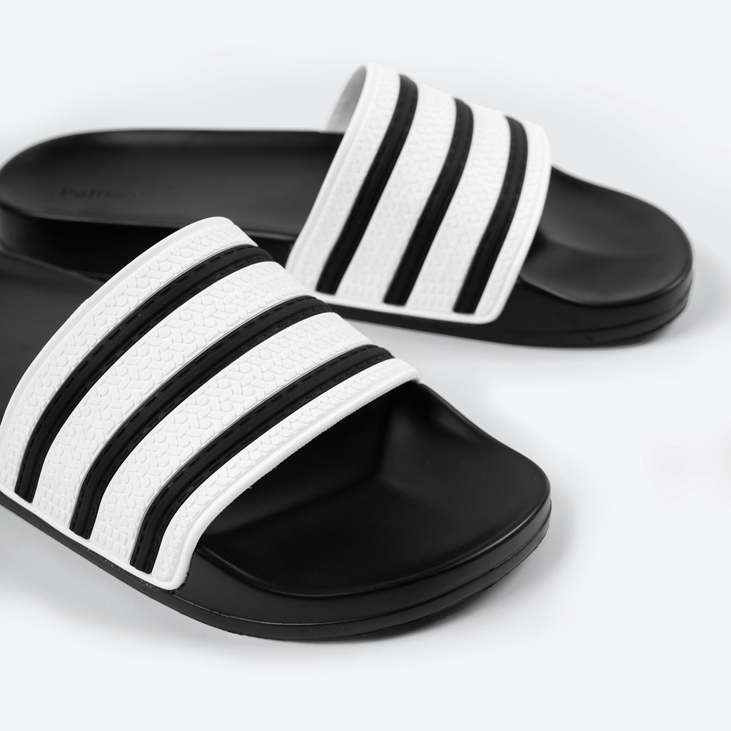 Dép nam nữ quai ngang slipper Pathon quai PVC và đế PU đen quai sọc đen trắng SD38