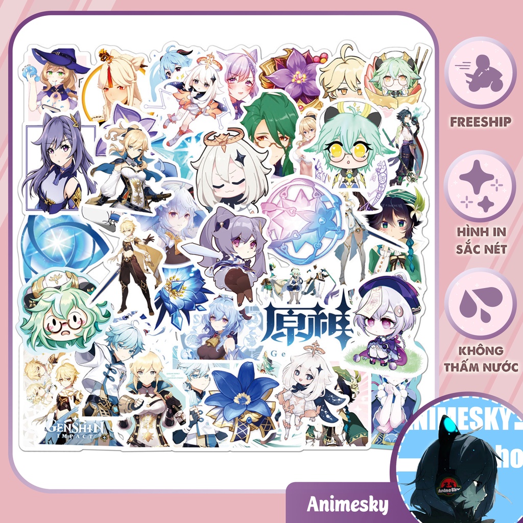 Sticker game Genshin Impact 100 cái chống nước dán laptop, vali, mũ bảo hiểm, máy tính...