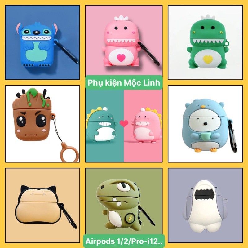 ☘️Tặng kèm móc treo☘️Case Airpod 1 2 Pro i11, i12...Vỏ bao bọc Khủng long đựng tai nghe không dây airpods Dragon
