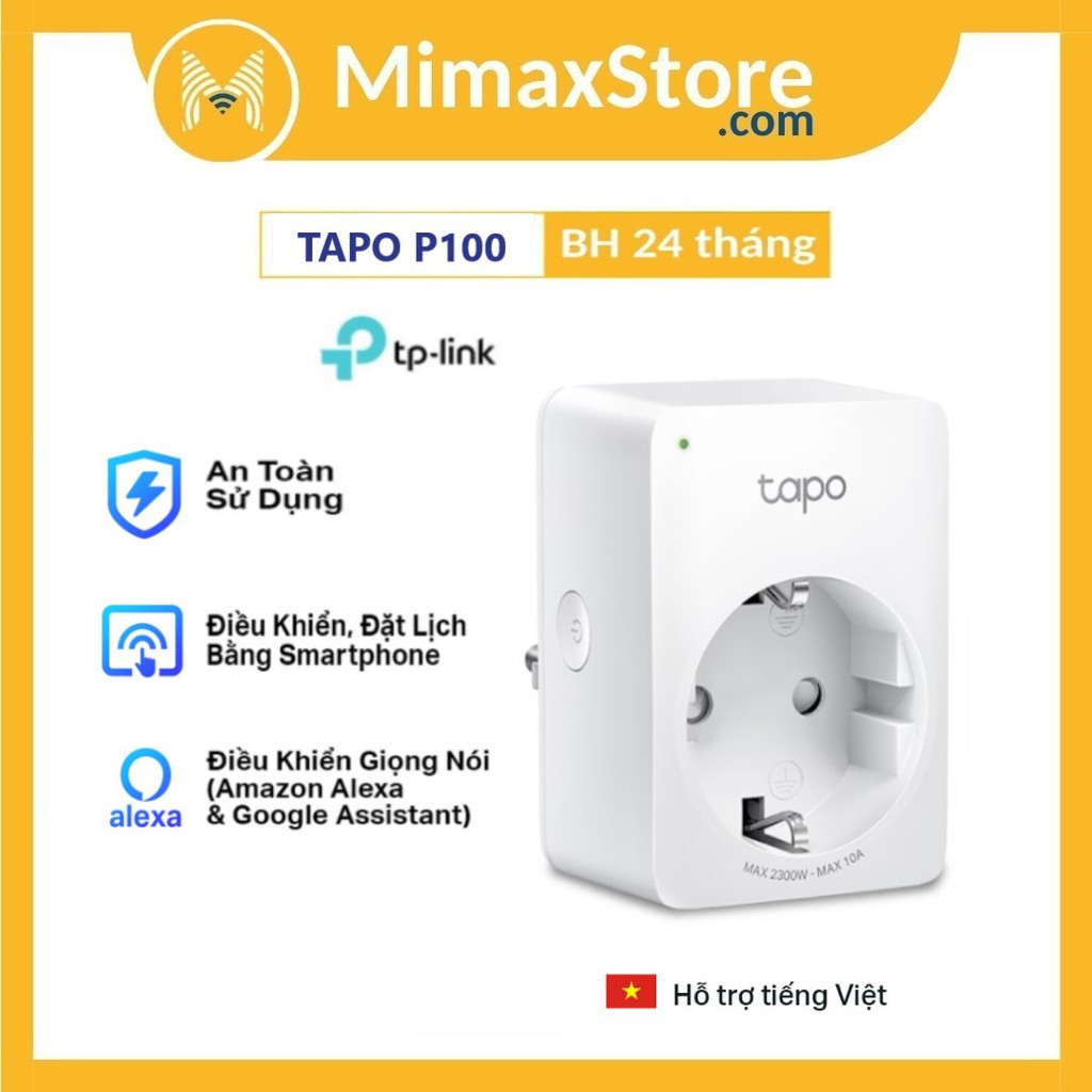 Ổ Cắm Điện Wifi Thông Minh TP-Link Tapo P100 | Hàng Chính Hãng | Bảo Hành 24 Tháng | Mimax Store