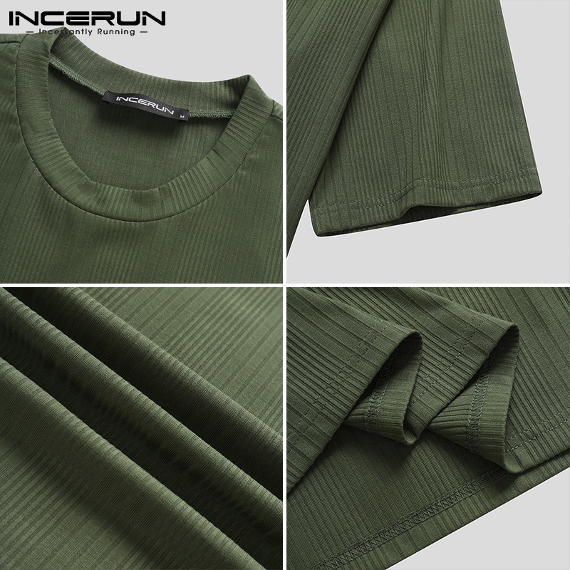 Áo thun INCERUN tay ngắn cổ tròn 3 màu sắc tùy chọn thiết kế đơn giản dành cho nam