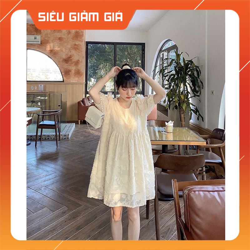 Váy Babydoll Hoa Lá Tay Bồng Hàng Quảng Châu M1250-Teen 888
