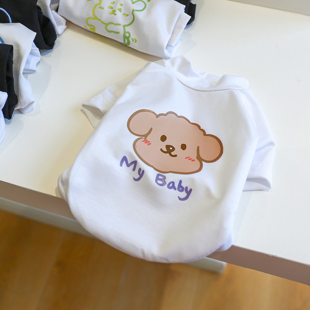 Áo kiểu polyester in hình chú chó hoạt hình và chữ phản quang dành cho thú cưng thời trang mùa hè