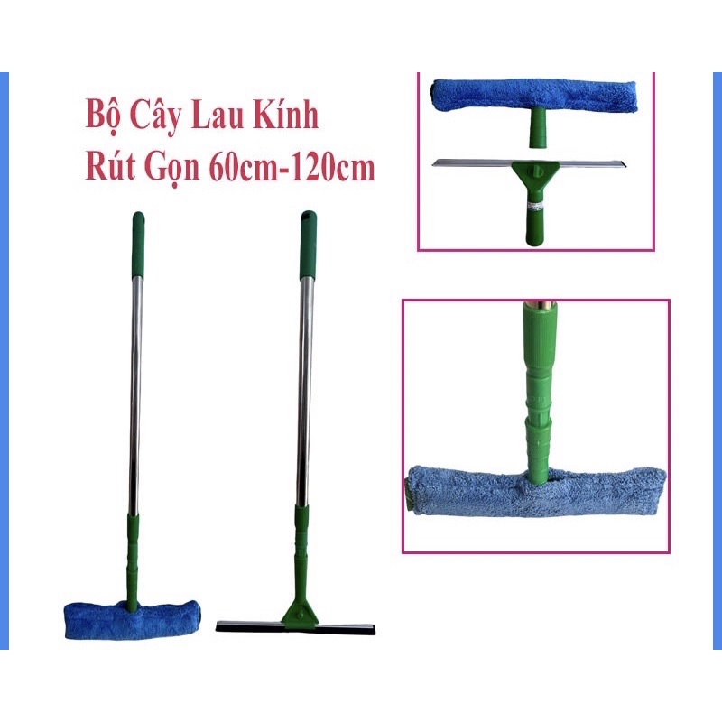 Bộ cây gạt kính, lau kính - gạt nước sàn nhà 2 trong 1 cán rút tiện lợi