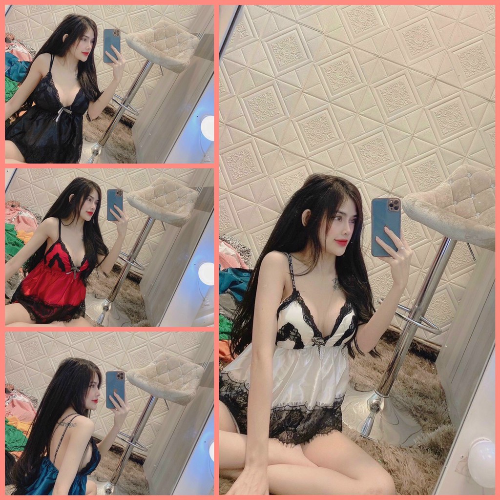 🍒🍒Set đồ ngủ 2 dây 🍒🍒phi lụa quần đùi 🍒 áo phối ren gợi cảm sexy | BigBuy360 - bigbuy360.vn