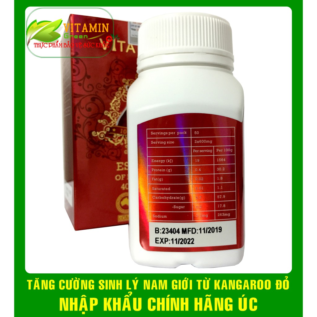 VITATREE ESSENCE OF KANGAROO 40000 TĂNG CƯỜNG SINH LÝ NAM GIỚI (100 viên) | NHẬP KHẨU CHÍNH HÃNG ÚC