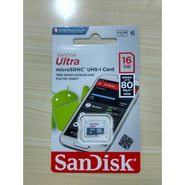 Thẻ Nhớ Sandisk Micro Sd 16gb Cl10 80mbps