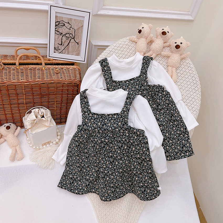 Set Váy Hoa Nhung Lì Kèm Áo Tay Bồng Thu Đông Cho Bé Từ 8-19kg Mã V07