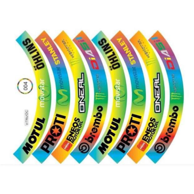 Tem Vành Dán Full Bánh Brembo 7 Màu Bộ 16 Miếng Mã 004