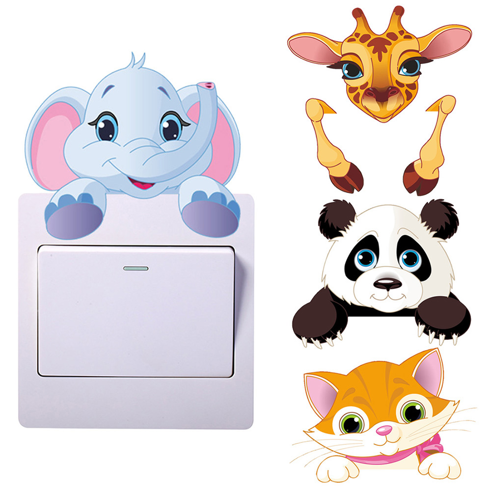 1 Nhãn Dán Trang Trí Công Tắc Họa Tiết Động Vật Hoạt Hình Đáng Yêu DIY