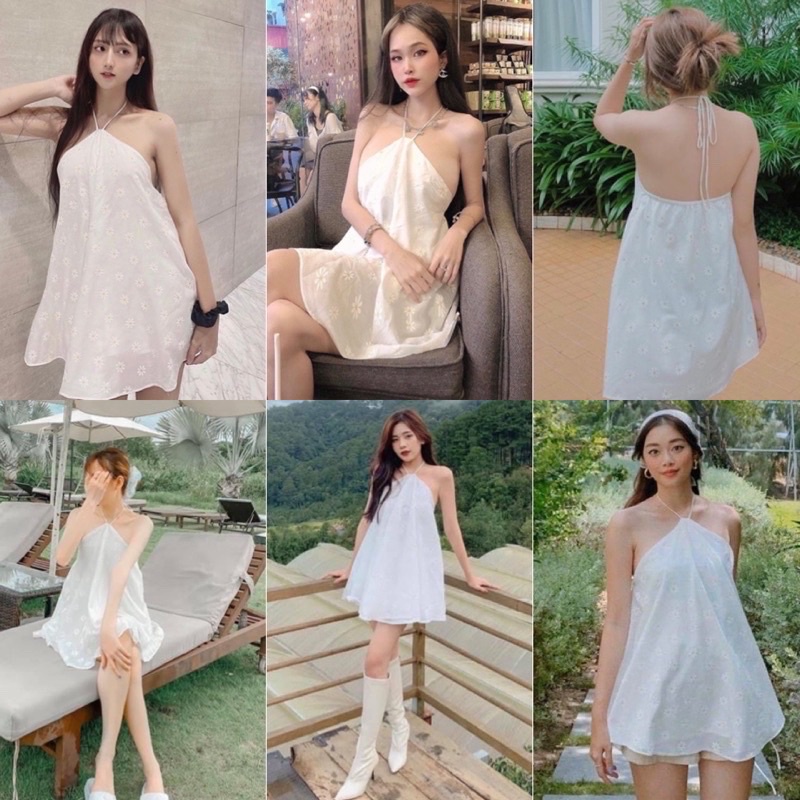 Áo cột dây yếm hoa cúc trắng xinh
