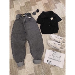 Quần baggy jean, quần bò baggy 9 tấc túi hộp lưng cao