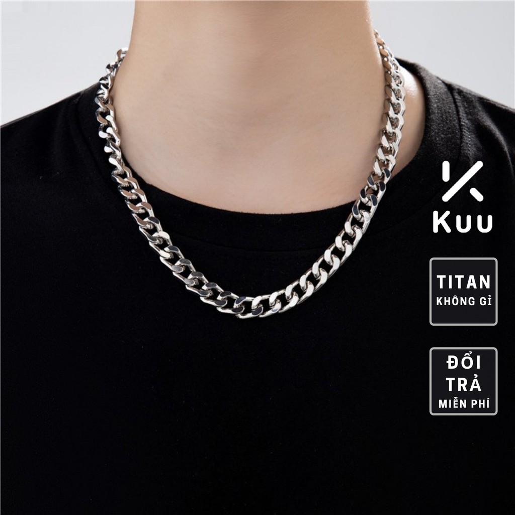 Vòng Cổ Nam Nữ Dây Chuyền Thời Trang Basic HipHop Kuu Studio Màu Bạc Đẹp Chất Liệu Titan - Chuỗi Trơn Bản Lớn