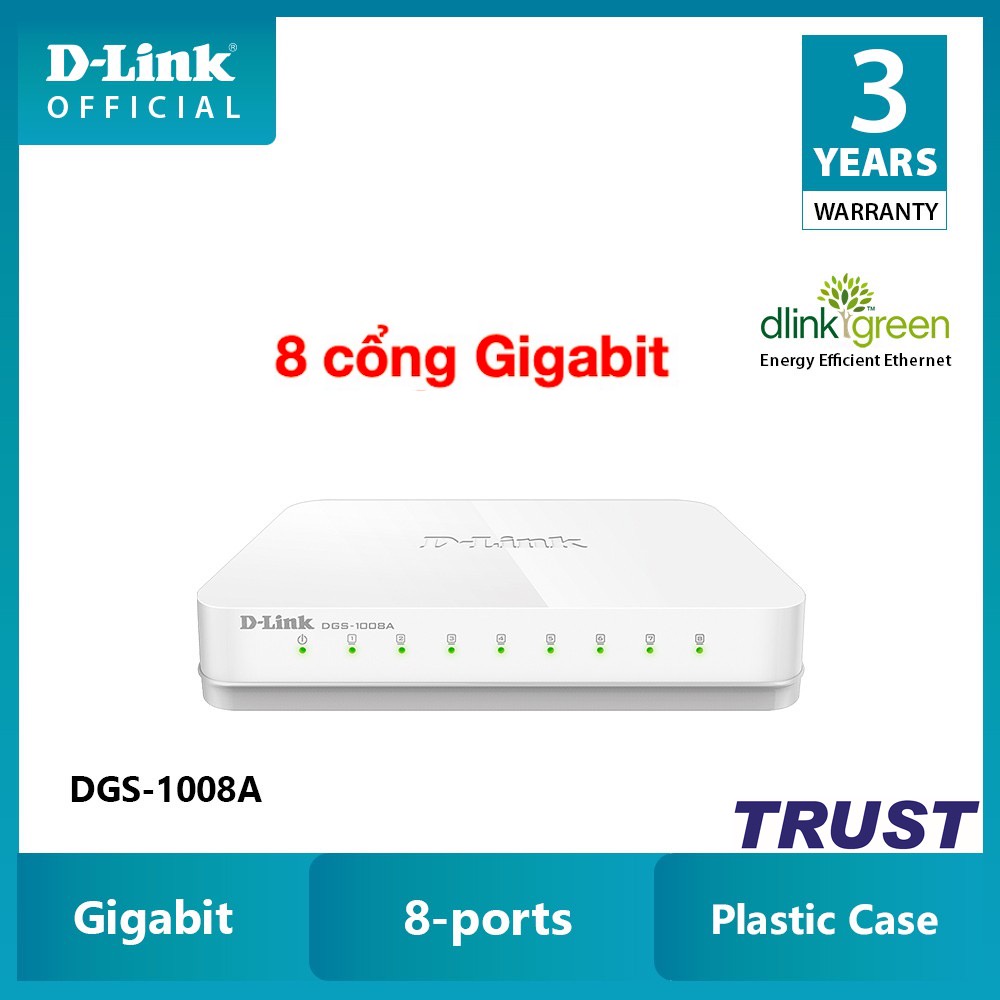 D-Link gigabit 8 cổng Bộ chia tín hiệu Switch RJ45 10/100/1000Mbps - Thiết bị chuyển mạch D-LINK DGS-1008A