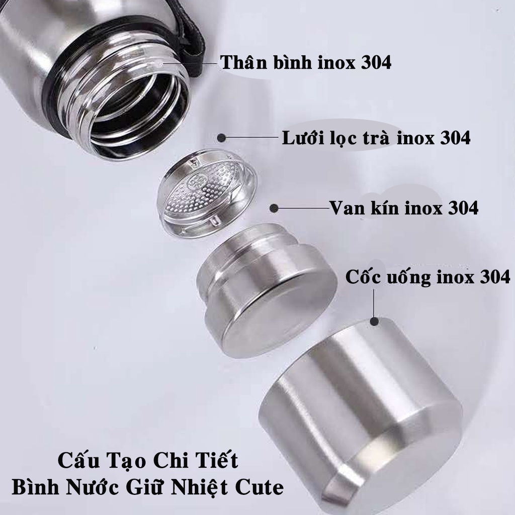 Bình Nước Giữ Nhiệt Cute 1000-1500ml Inox Giữ Nhiệt 8-12 Tiếng Có Nắp Uống, Lưới Lọc Trà, Ly Nước Giữ Nhiệt Nóng Lạnh