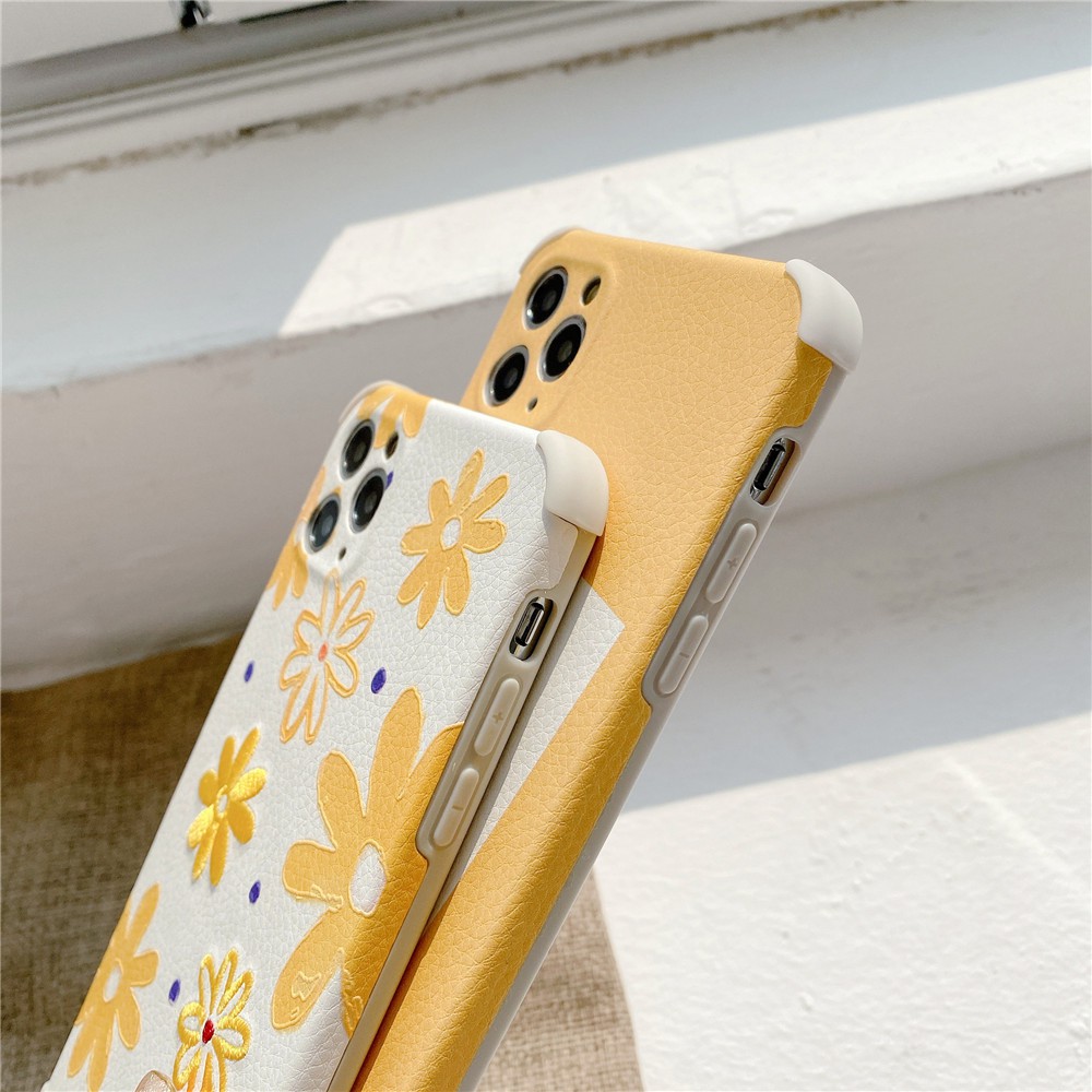 Ốp Điện Thoại Da Thêu Hình Hoa Cúc Cho iPhone 14 13 12 Pro Max 11 X XR XS Max 7 8 Plus