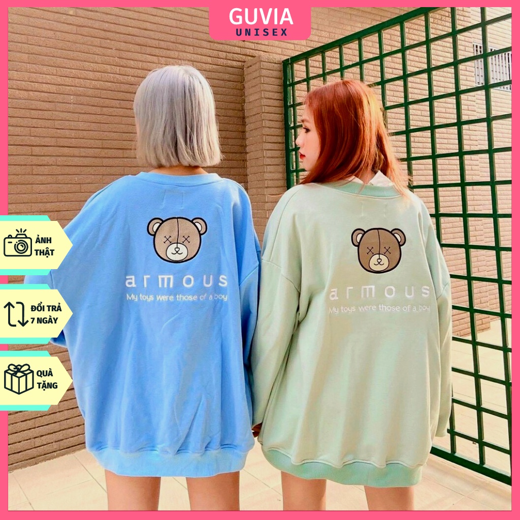 Áo khoác nỉ Cardigan ARMOUS gấu XX form rộng Unisex Áo nỉ nữ Cardigan bomber jacket AKN27 Guvia