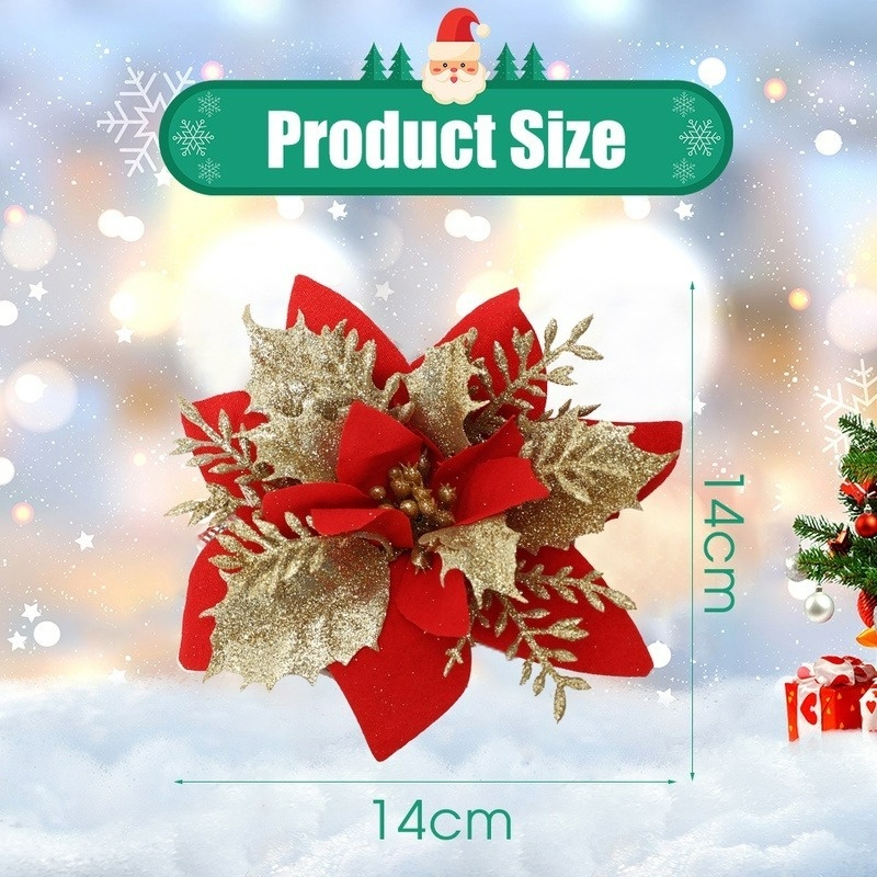 Bộ 5 Bông Hoa Đầu To 14cm Lấp Lánh Trang Trí Cây Thông Giáng Sinh / Năm Mới DIY