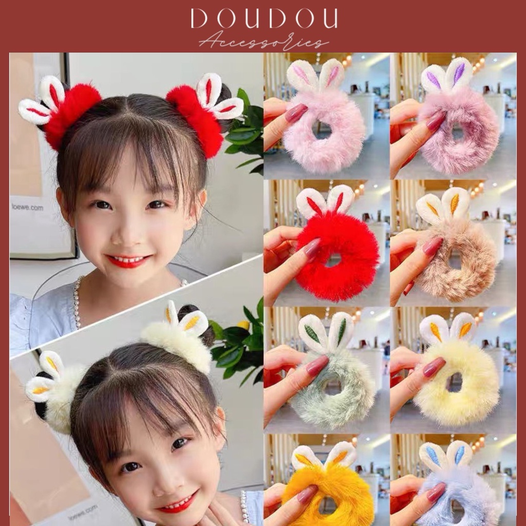 Phụ kiện tóc Doudou Dây cột tóc lông thỏ Cột tóc nữ mềm mịn họa tiết tai thỏ xinh phong cách Hàn Quốc thời trang FQ015