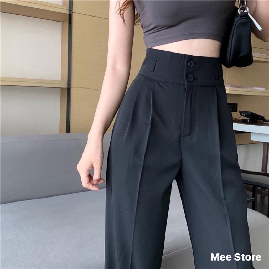 Quần ống suông culottes dài 100cm cạp bản to 7 phân 2khuy siêu Hot