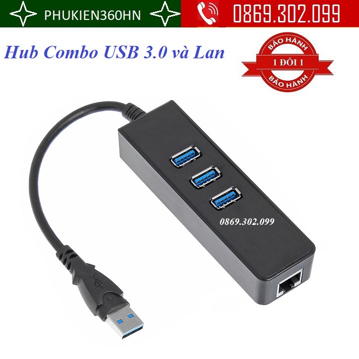 Cáp chuyển USB 3.0 của máy tính ra 3 cổng USB 3.0 và 1 cổng Lan Gigabit