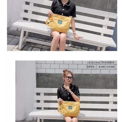 Túi đeo chéo nữ đi học vải canvas túi đeo vai đi chơi phong cách Hàn Quốc -Hakastore