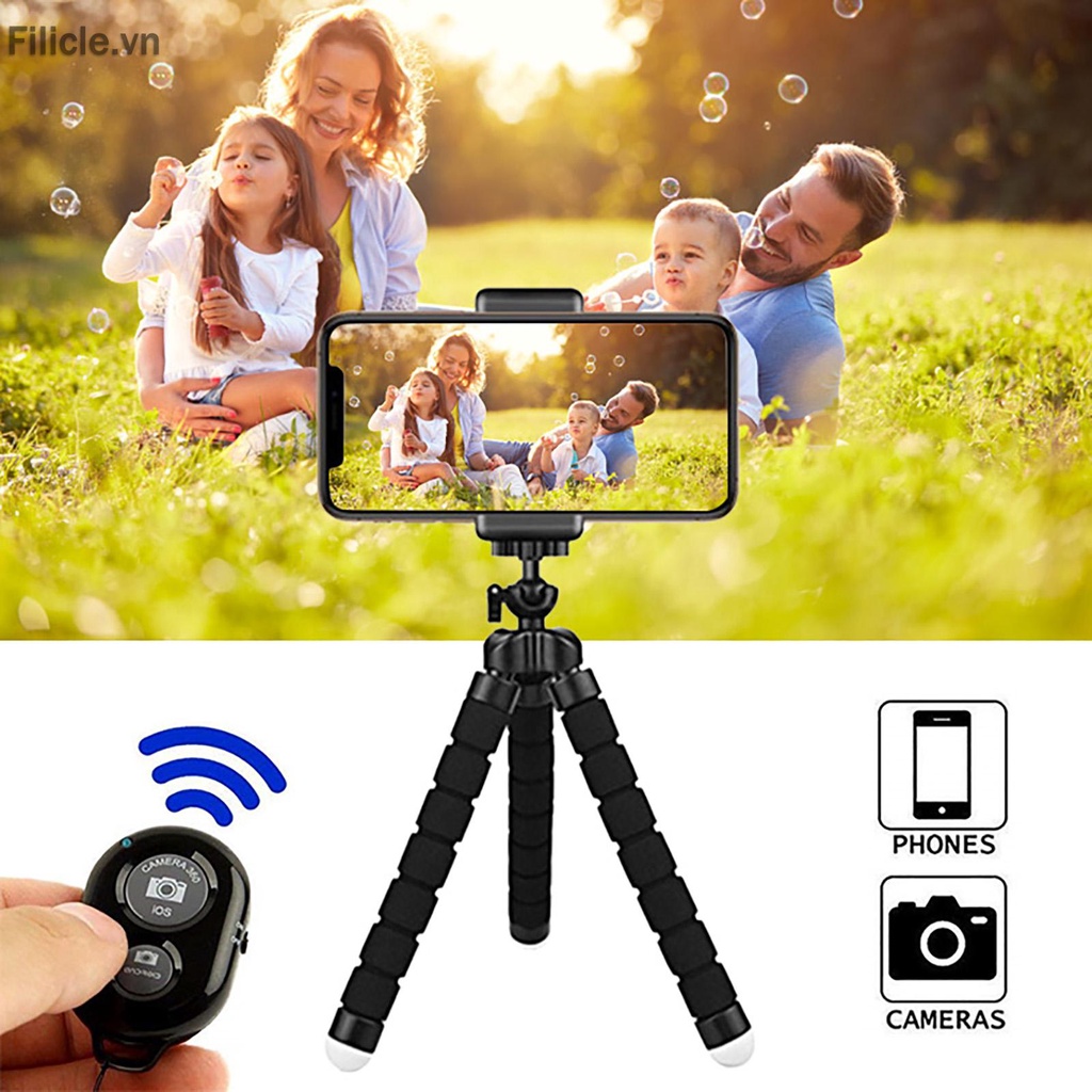 Giá đỡ ba chân linh hoạt kèm kẹp và kẹp gắn điện thoại/máy ảnh không dây | BigBuy360 - bigbuy360.vn