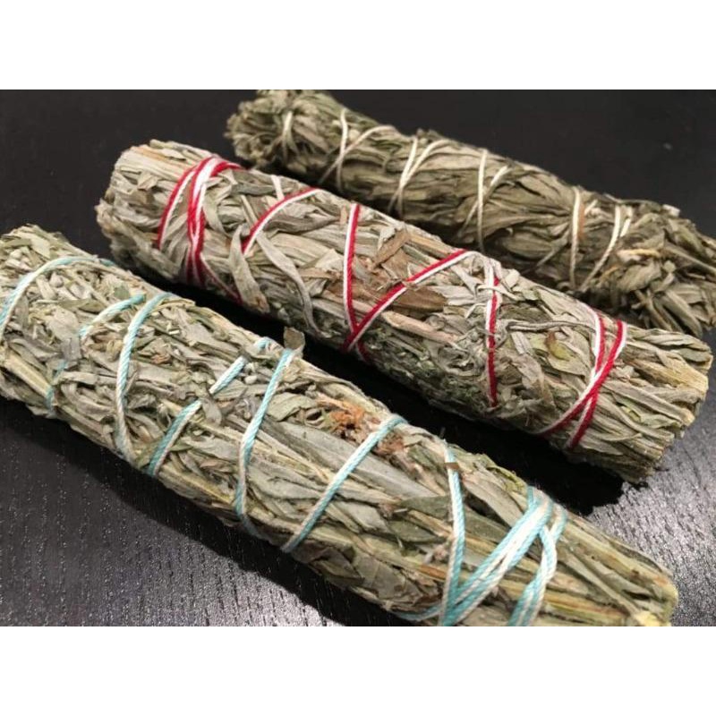 Bó lá xô thơm đen Sage Mugwort - Black Sage Smudge Incense 4"-5" Bundle
