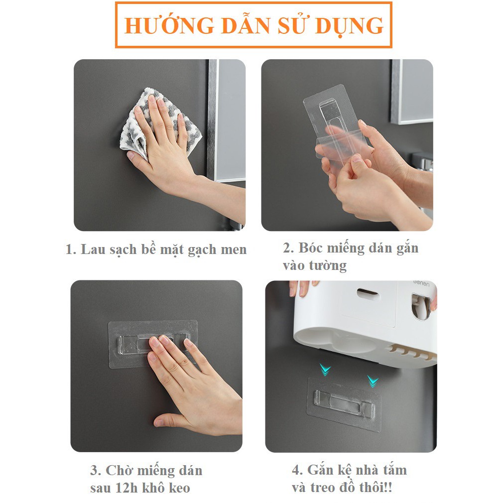 Bộ Nhả Kem Đánh Răng 5 Cốc Tự Động OENON Khay Đựng Bàn Chải Đánh Răng Kèm Ngăn Kéo Dán Tường