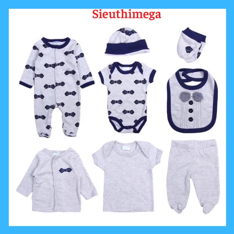 Set body 8 chi tiết cho bé sơ sinh cotton 4 mùa