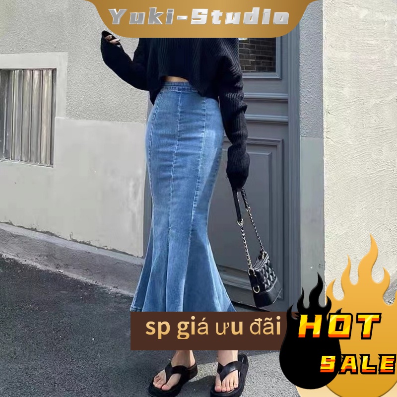 Chân váy bò cạp cao dáng dài ôm mông xòe đuôi cá gợi cảm tôn dáng style Hàn Quốc