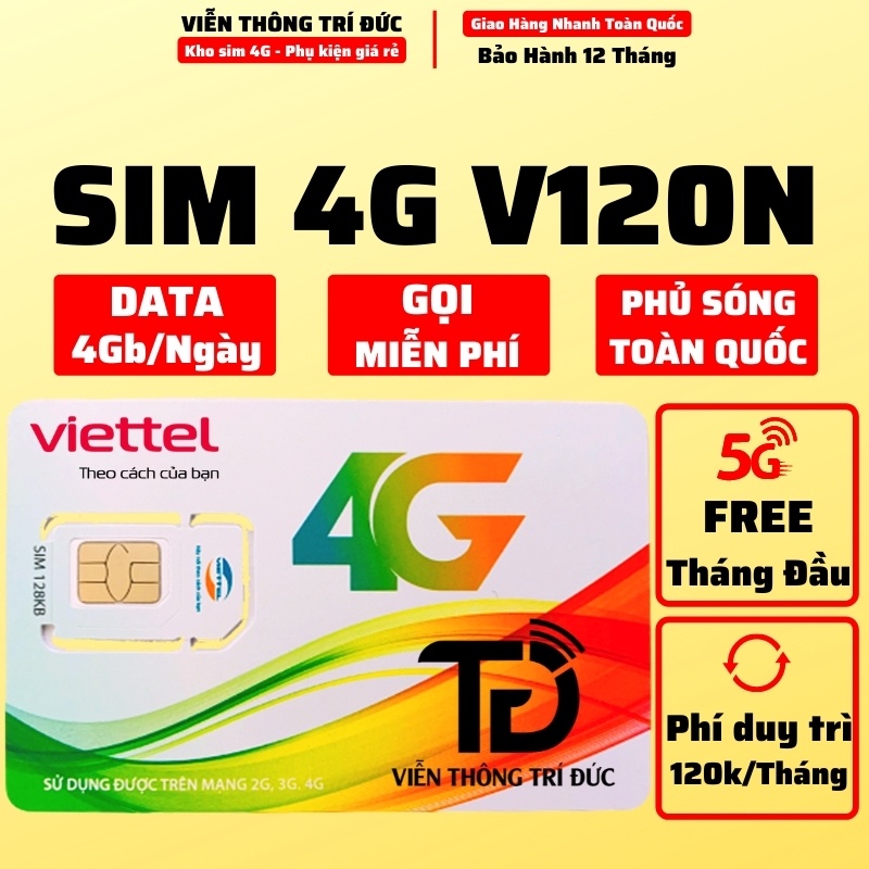 Sim 4G Viettel V150Z Data 6Gb/Ngày, V120Z/V120N Data 120Gb, Gọi Miễn Phí, Umax50N Không Giới Hạn Data, Hot Nhất Viettel