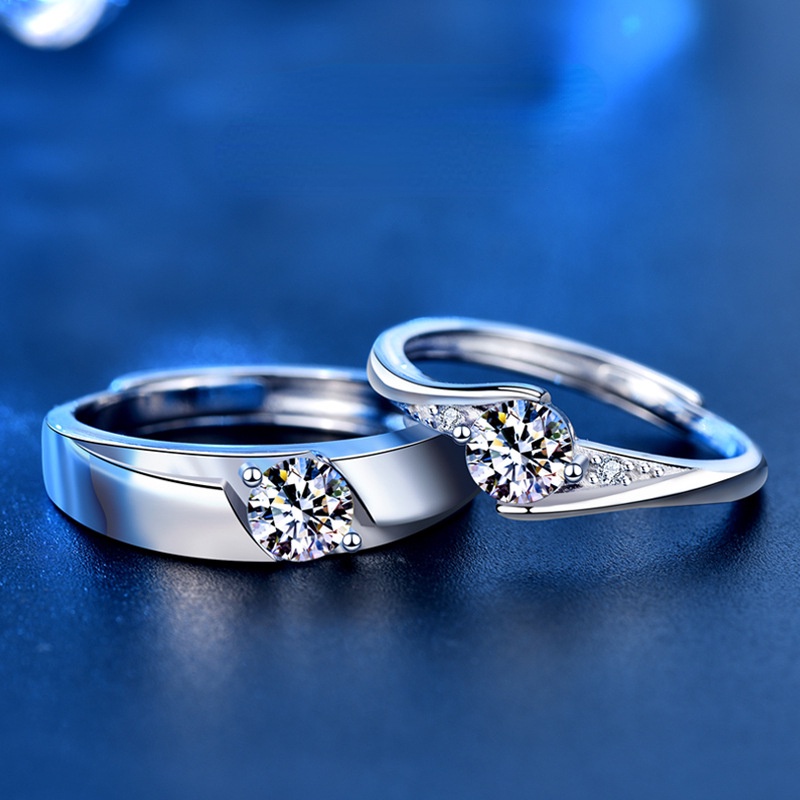 Nhẫn Hở Mạ Bạc 925 Đính Đá Zircon Lấp Lánh Thời Trang Cho Cặp Đôi