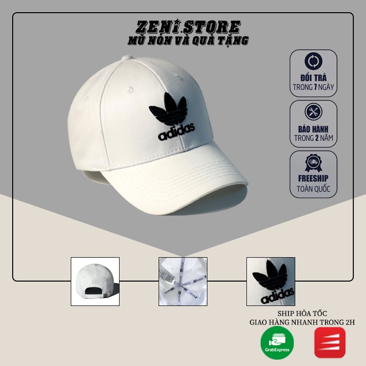 Mũ lưỡi trai, Nón kết xuất khẩu Zeni Store Adi.das trắng logo đen thêu chữ nổi Siêu HOT Freeship, Full Hộp
